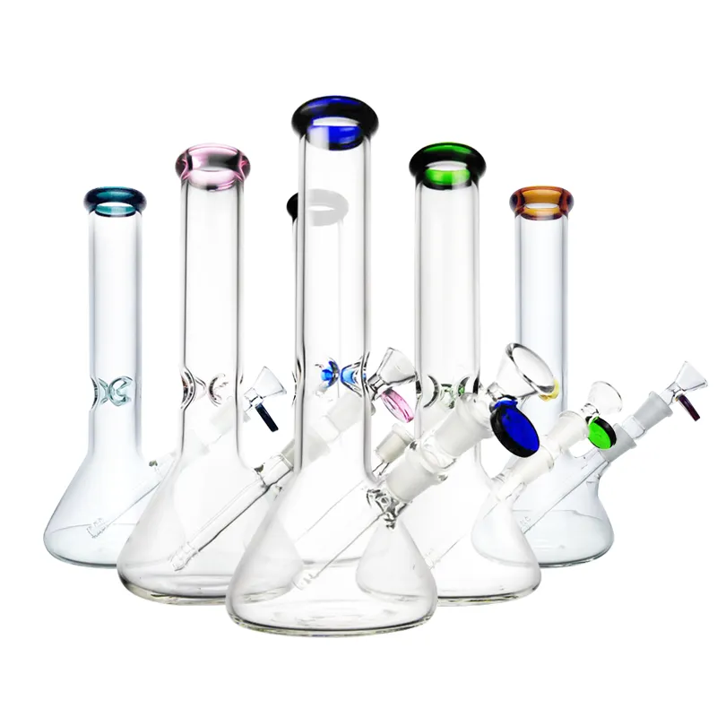 bongs water pipes beaker base water bong glass beaker water pipe 10'' Glass Bong with Color Accent on mouthpiece waterpipe beaker