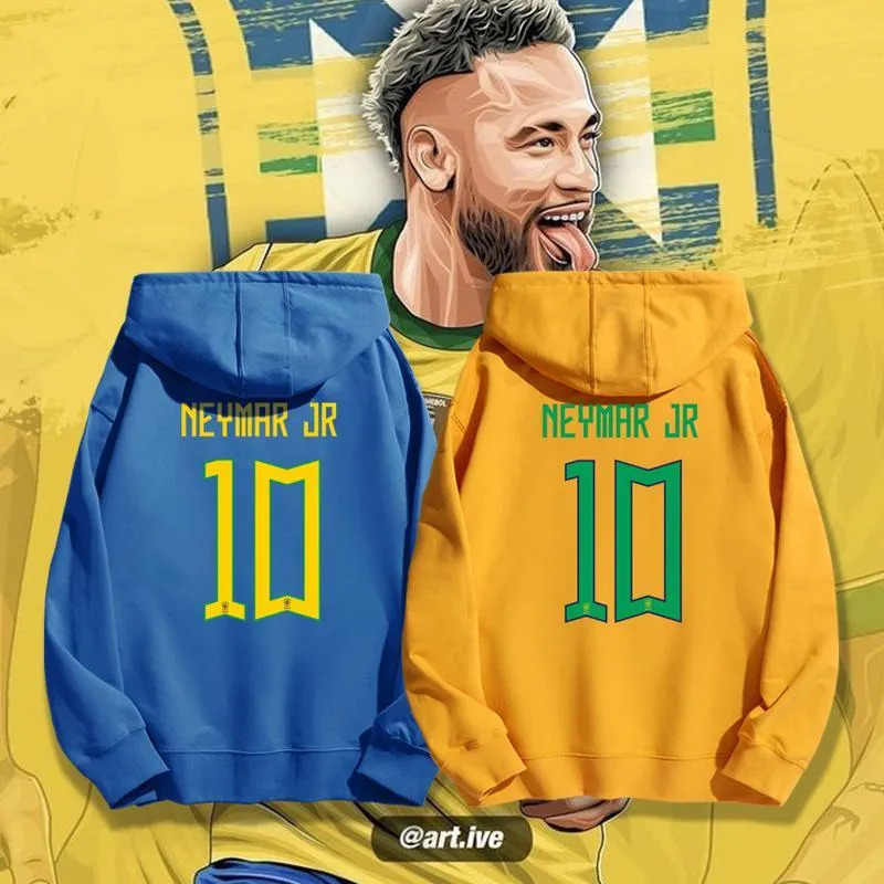 カタールワールドカップブラジルチームNo. 10ネイマールフード付きスウェットシャツメンズフットボールファンサポートスポーツジャケット