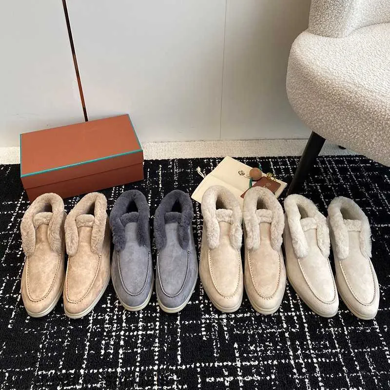 Loropinas skor casual skor sommar charms walk loafers loropinas snö stövlar för kvinnor 2024 vinter plysch loafers lp äkta läder varmt kort rör plysch hb8n