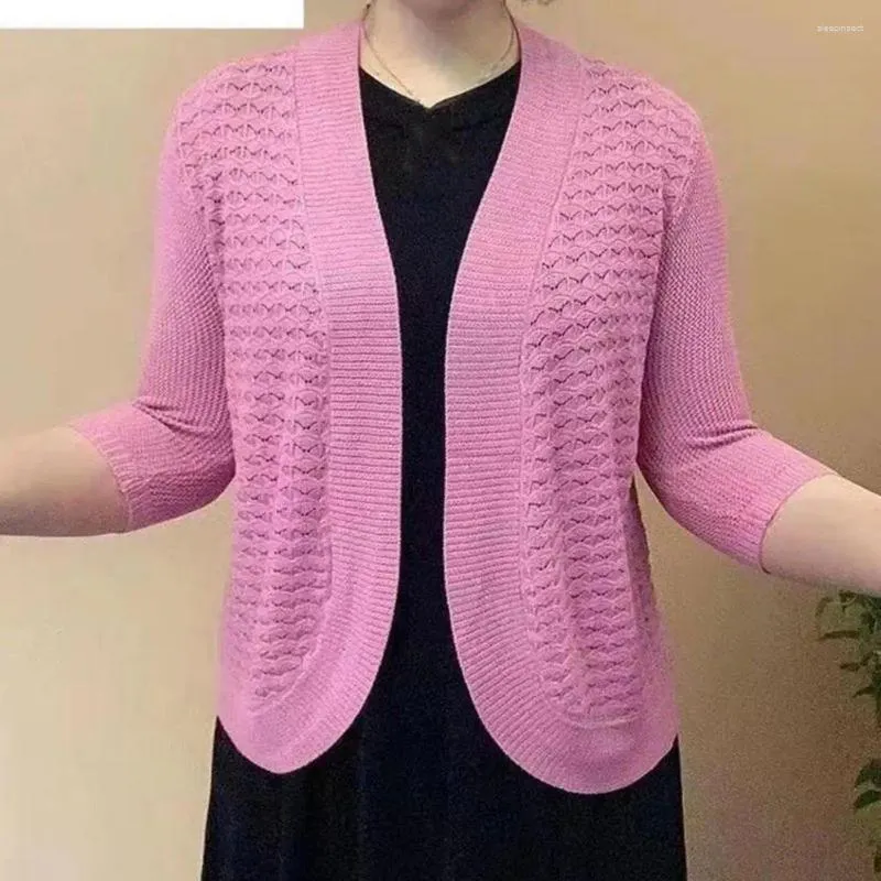 Damen-Strick-Cardigan im dünnen Stil mit offener Vorderseite, eleganter Sommerstrick, leicht, langärmelig, für mittleres Alter