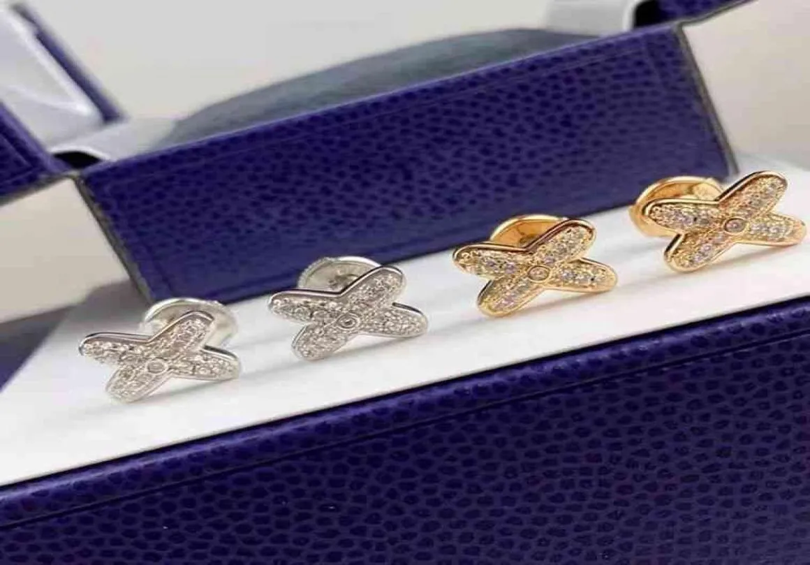 새로운 Xiaoshangjia 925 Sterling Silver Plated 18K Gold Shangjia Inlaid X Letter Earrings Full Diamond Earrings6328756