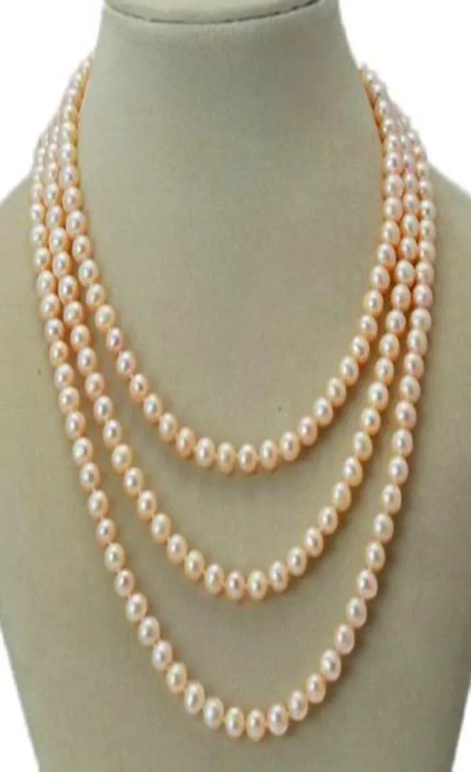 Długi 48quot 78 mm prawdziwy naturalny różowy Akoya hodowana perła bez naszyjnika 9533791