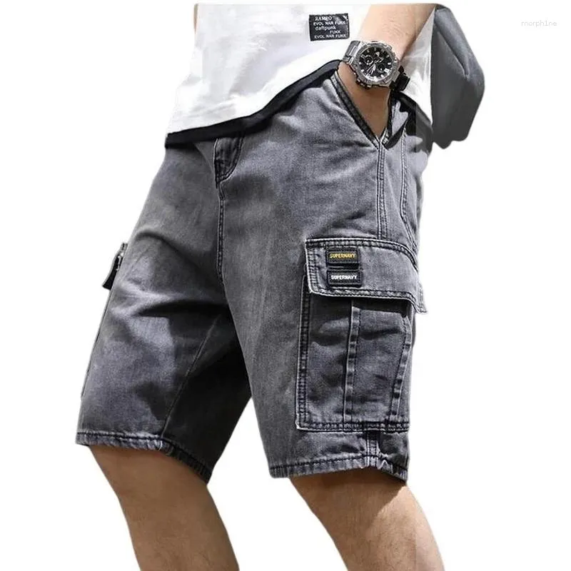 Short d'été en Denim pour hommes, ample, multi-poches, longueur aux genoux, pantalon en jean