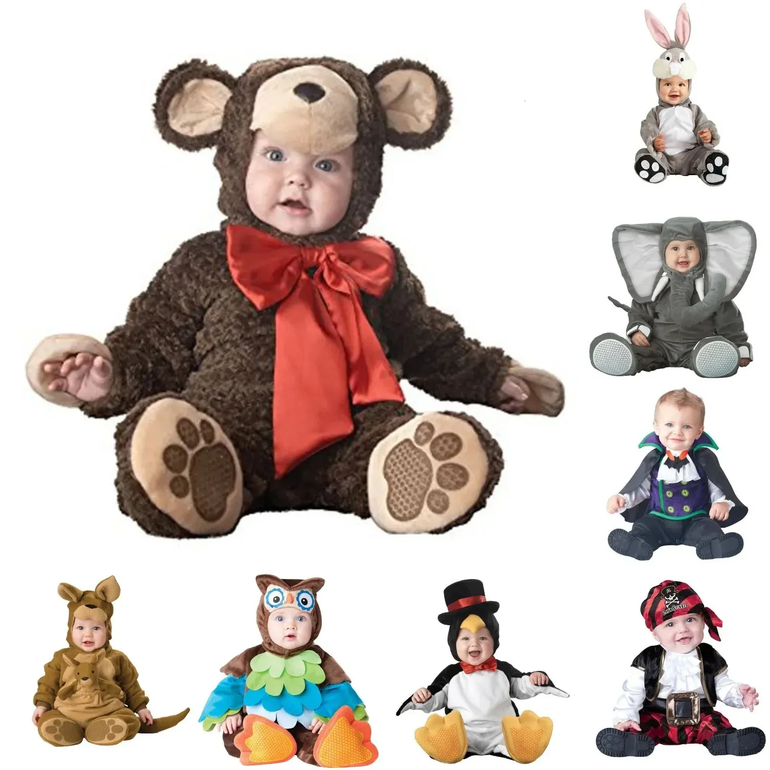Rompers Baby Boy Girl Costume Romper Onesie Toddler Halloween Clothes Cartoon Animal Flannel Warm Moft Spädbarnskläder 231211
