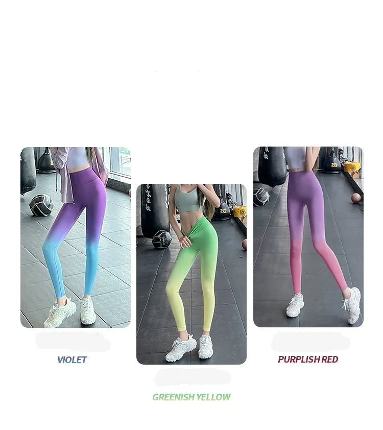 Lu Gradient Autumn Net Red Hip Tights High Waist Abdominal Running Lean Stretch Yoga Pants Wear Outside Leggings Womens