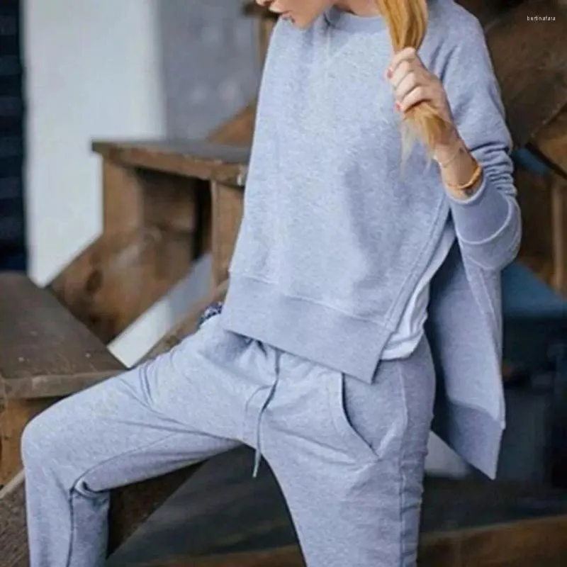 Pantaloni a due pezzi da donna Abito a due pezzi da donna Girocollo Felpa Pantaloni Set Pantaloni sportivi con orlo irregolare 2 Sport per l'autunno