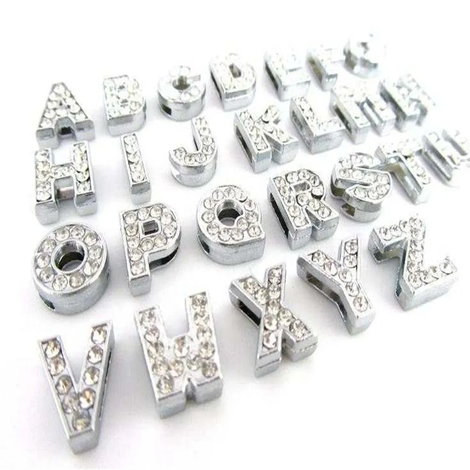 260 unidades / lote DIY letras deslizantes baratas com pingentes de strass para coleiras para cães de estimação de 10 mm 8 mm 3076