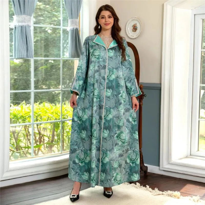 Ubranie etniczne 2024 Spring Muzułmańskie Abaya Kobiety Diamenty Maxi Dress Turkey Arabic Ramadan Eid Party Marokan Kaftan suknie Dubai Jalabiyat