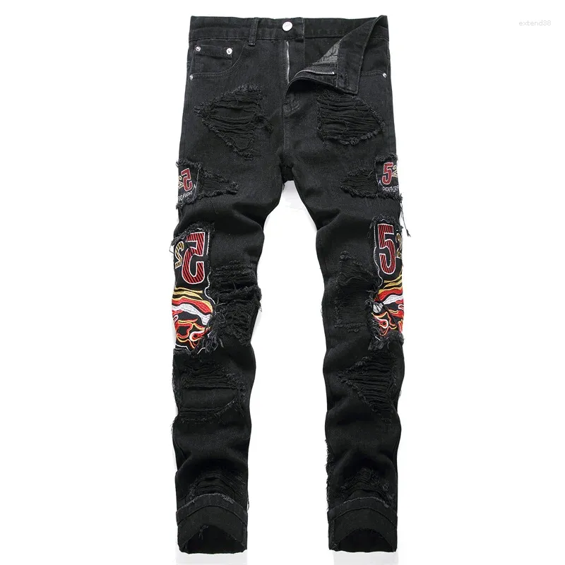 Jeans masculinos preto destruído buraco design simples motocicleta de alta qualidade calças jeans homens avançados motociclista confortável