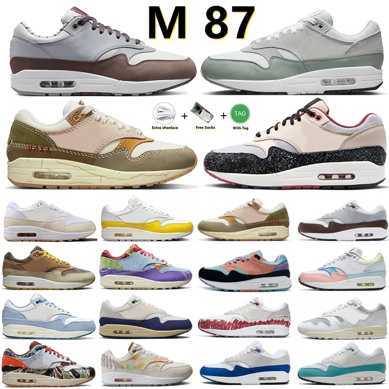 1 87 tênis de corrida para homens mulheres Big Bubble Red Dirty Denim Cactus Jack Concepts Saturn Gold Baroque Brown Patta x Summit White treinadores esportes ao ar livre tênis