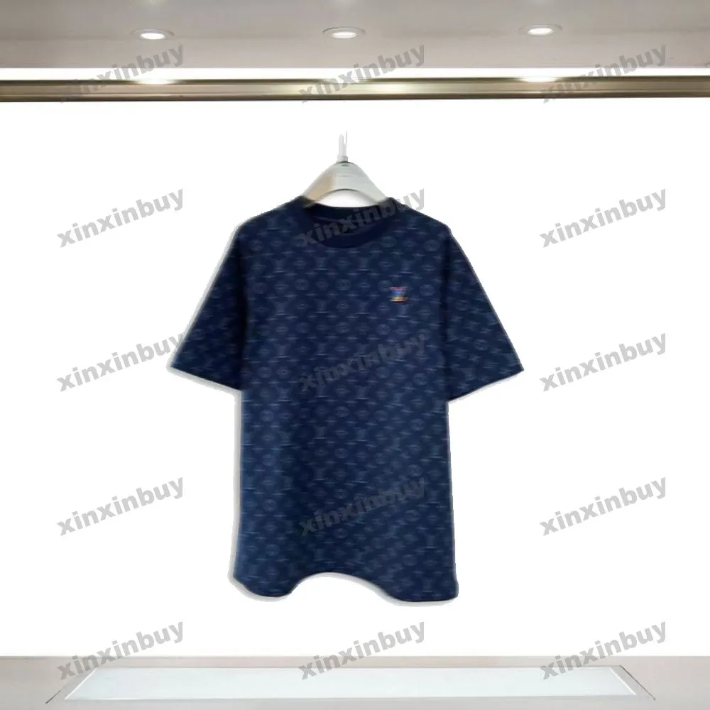 Xinxinbuy Homens Designer Tee Camiseta Carta Jacquard Malha Manga Curta Algodão Mulheres Preto Branco Azul Cinza Vermelho XS-2XL