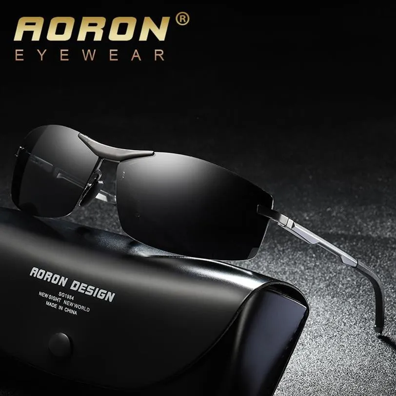 Aoron Mens 편광 선글라스 운전 사각형 태양 안경 알루미늄 프레임 Suglasses 남성 UV400 반 반사 3318