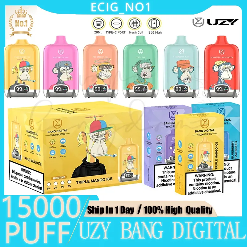 UZY BANG 15000 BUFS BANG Box 15k Display digitale Tipo m usa e getta VAPE 850MAH BANGBOX BATTERE BANGBILE 20ML carrelli di baccelli predefiniti 0% 2% 3% 5% 12 colori Vaporizer kit