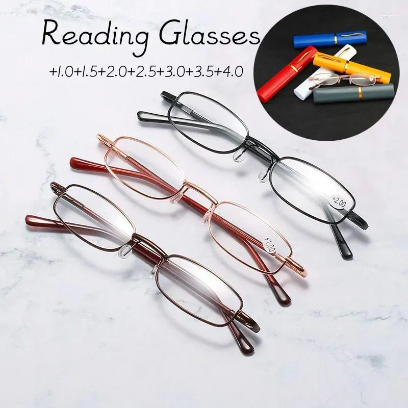 Sonnenbrille Unisex Mini Folding Lesebrille Retro Legierung Tragbare Presbyopie Stift Mit Box Männer Frauen Vintage Weit Sicht Brillen