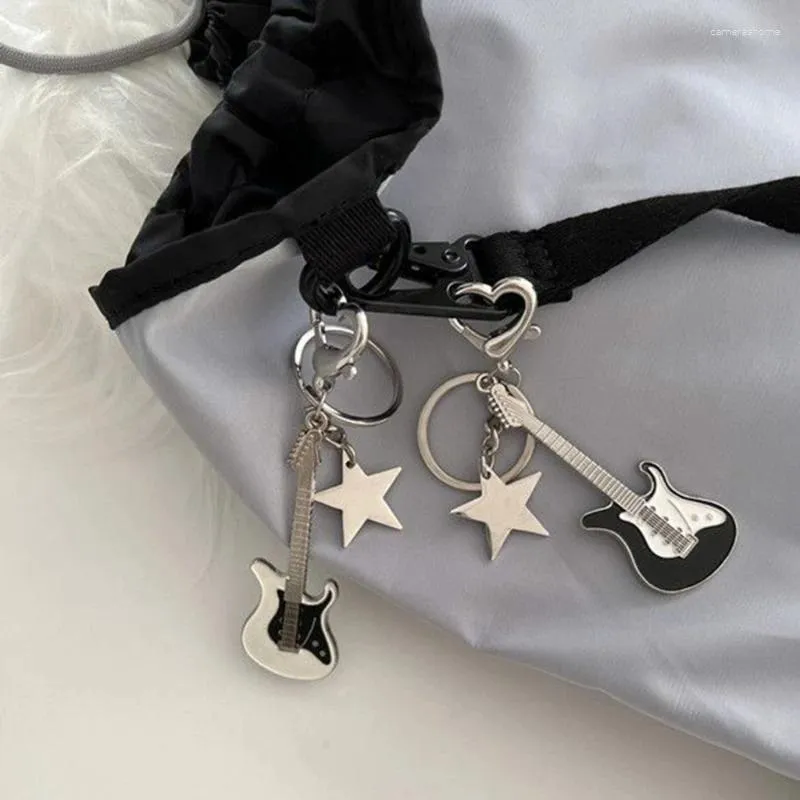 Keychains Guitar Keychain Metal Mini Pentagram Keyring Sparkling Y2k Pendant Christmas Jewelry Music Lover Ornament