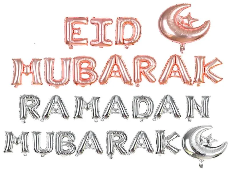 Różowe srebrne srebrne Ramadan Mubarak Foil Letter Balloony dla Eid Mubarak Festiva Party Decoration Dekoracja 1081010