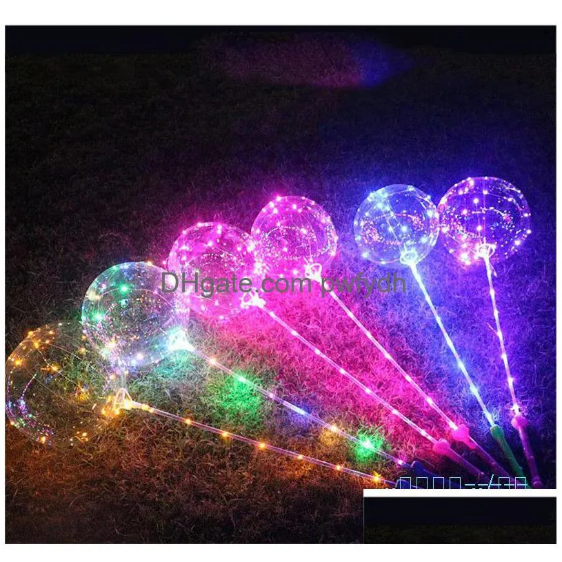 Décoration de fête Bobo Ball LED Ligne avec poignée de bâton Ballons de ficelle d'onde clignotant pour Noël Anniversaire de mariage Accueil Dro Dhvbg