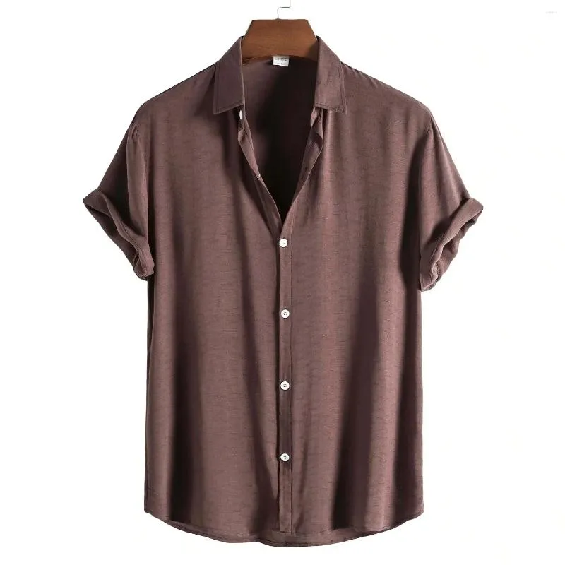 Men's Casual Shirts Top Selling Product In 2023 Summer Fashion Trend Solid Color Lapel Short-sleeved Shirt