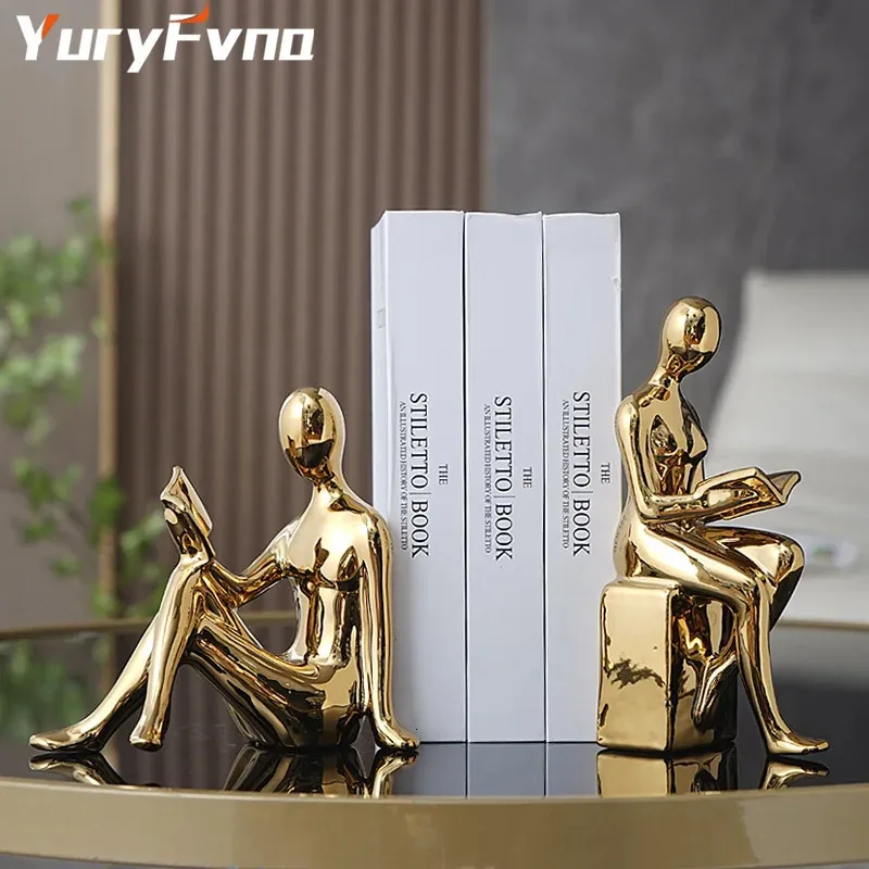 Decorative figurinesYuryFvna Ceramics Abstract Figure Book Block The Bookshelf Creative Bookend Home Decor Desktop Study Room 231207