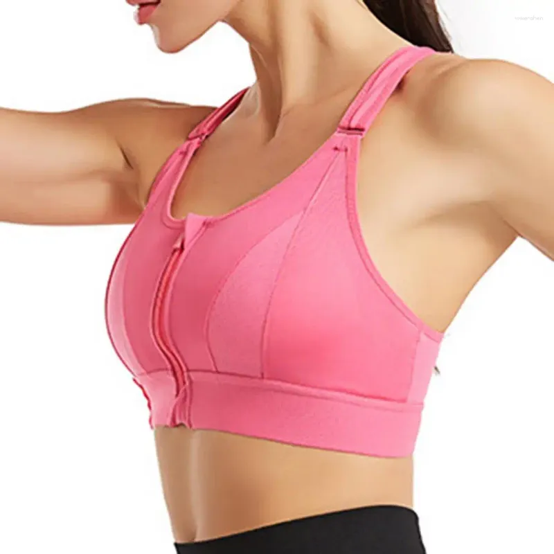 Yoga Outfit Lady Sports Sutiã Apoio Mulheres Front Zipper Fechamento Cross Back Design Sem Fio Respirável Para Correr