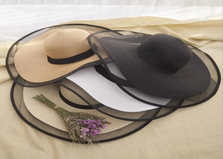 Letnie szerokie grzbietowe czapki słomkowe duże czapki słoneczne dla kobiet ochrona UV Panama Foppy Beach Hats Ladies Bow Hat Ochrona przed słońcem Wakacje T8824118