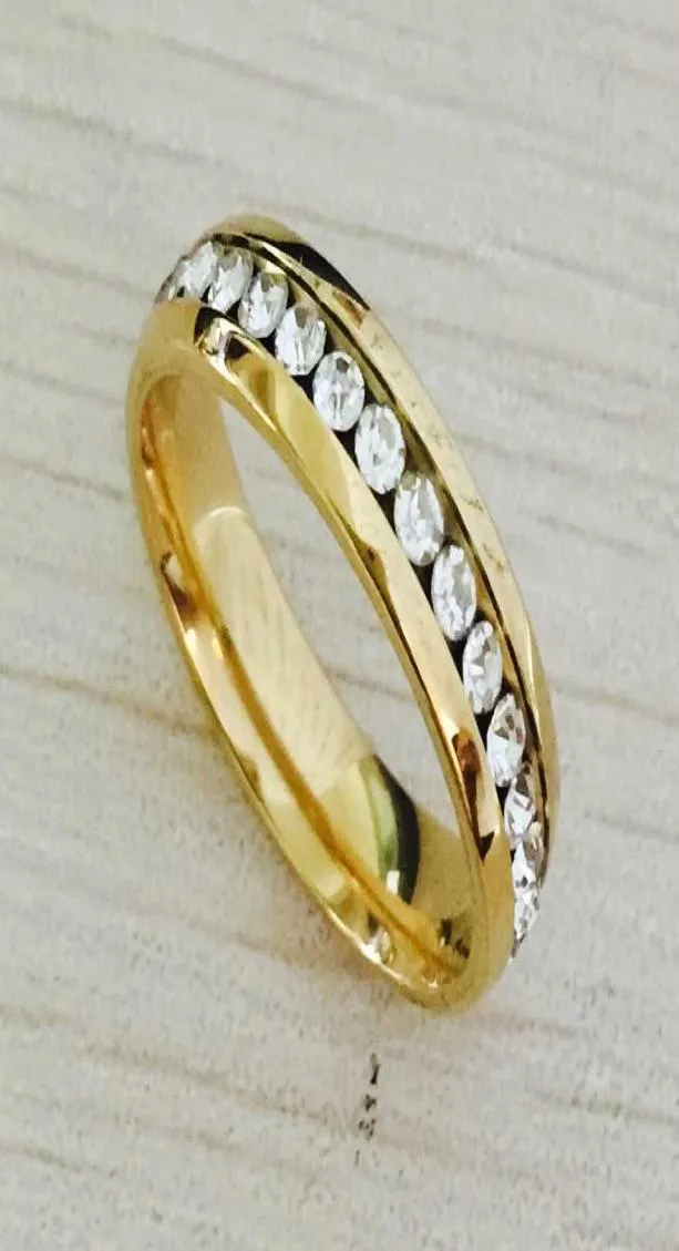 Nigdy nie zanikał 6 mm 18K Gold Cyrcon CZ Diamond Pierścień zaręczynowy Wedding Pierścień ślubna miłośnicy stali nierdzewnej Pierścień dla kobiet dziewcząt Men1528896