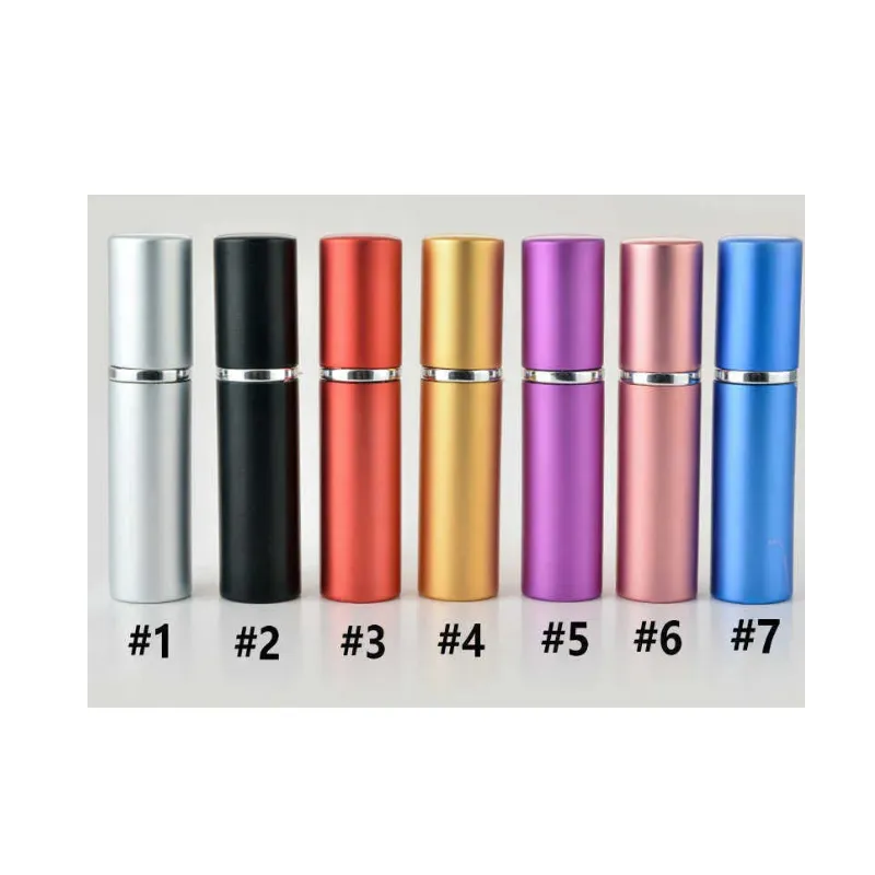 Bouteille de parfum vide de 5 ml, 7 couleurs, rechargeable, en aluminium, vaporisateur, atomiseur, pompe de voyage portable, contenants cosmétiques BJ