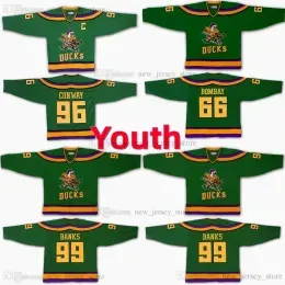 Anaheim''Ducks''Youth Kids Mighty Ducks Movie Hockey Jersey 96 Charlie Conway 99 Adam Banks 66 Gordon Bombay Jerseys Stitched Green
