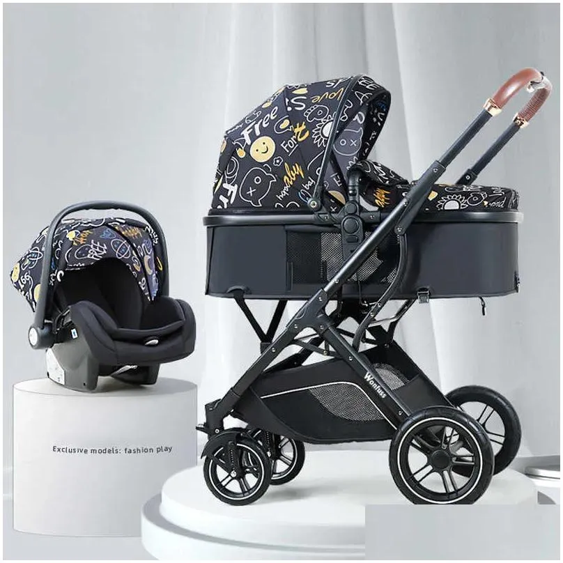  cartton baby stroller 3 in 1 with car seat pu leather foldable born carriage travel trolley pram born pushchair baby l230625