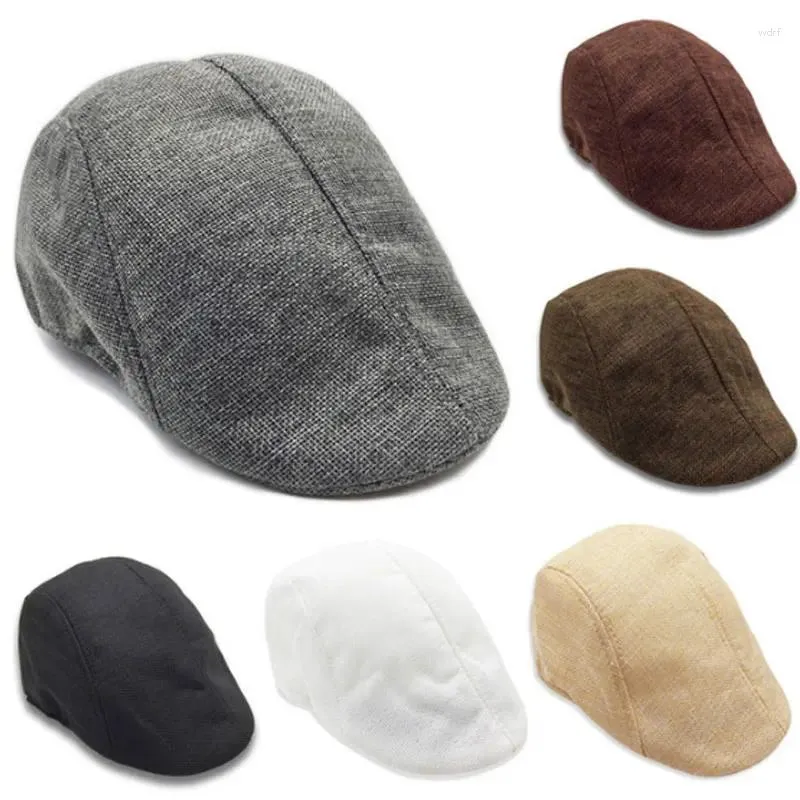 Berets outono boina bonés unisex sboy artistas chapéus retro linho masculino sólido primavera homens mulheres duckbill para o pai