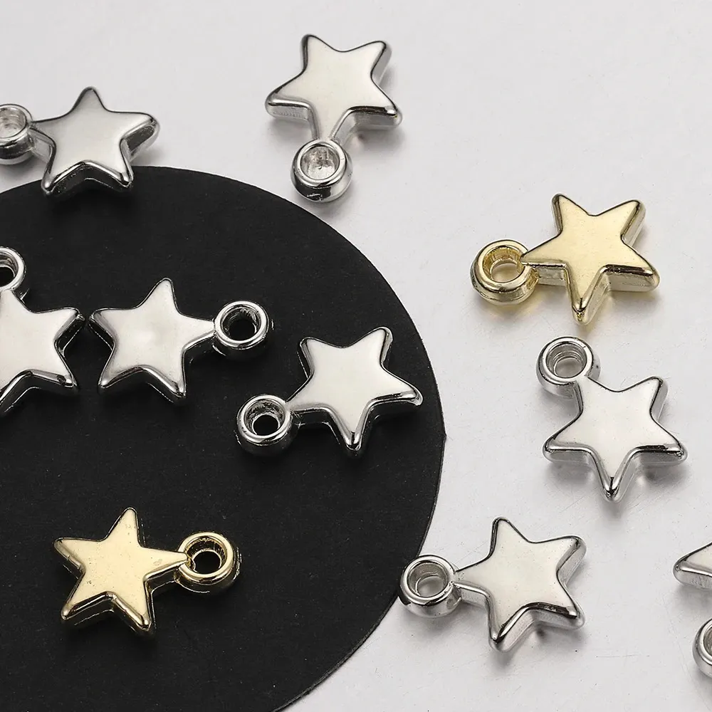 Charms 100pcs CCB ACRYLICZNE KRYKORY ZAKRYWKI PENDANTY 9 mm Star Gold Kolor Srebrny kolor Kulki Urok Kulki do biżuterii znajdujące 231208