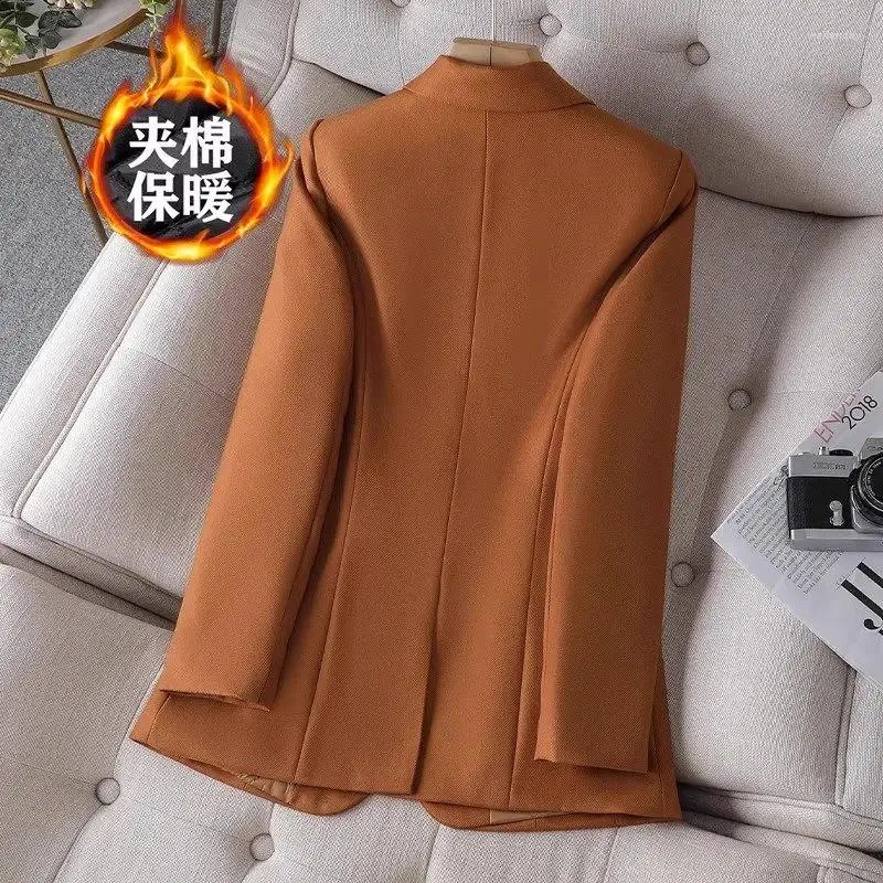 Women's Suits Orange Cotton Padded Suit Jacket For Women Winter Thickened 2023 Fashion Spring Autumn Slim Fit One Button Blazer Coat Z4113