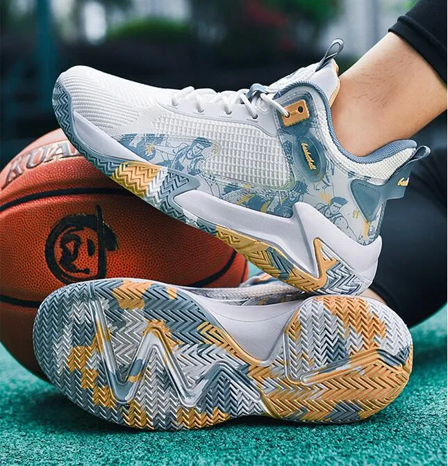 Sonbahar Yeni Örgü Nefes Alabilir Sneaker Erkekler Ekstra Büyük Moda Baskılı Dayanıklı Basketbol Ayakkabıları Açık Mekan Günlük Ayakkabı 39-48