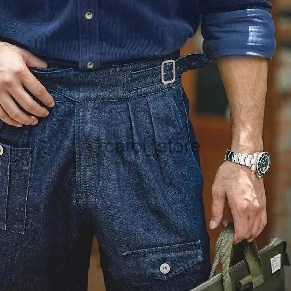 Herrbyxor ami khaki arbete jeans mens höst och vinter amerikansk retro nödställt rakt ben lösa multi-pocket fasta färg casual byxor j231208