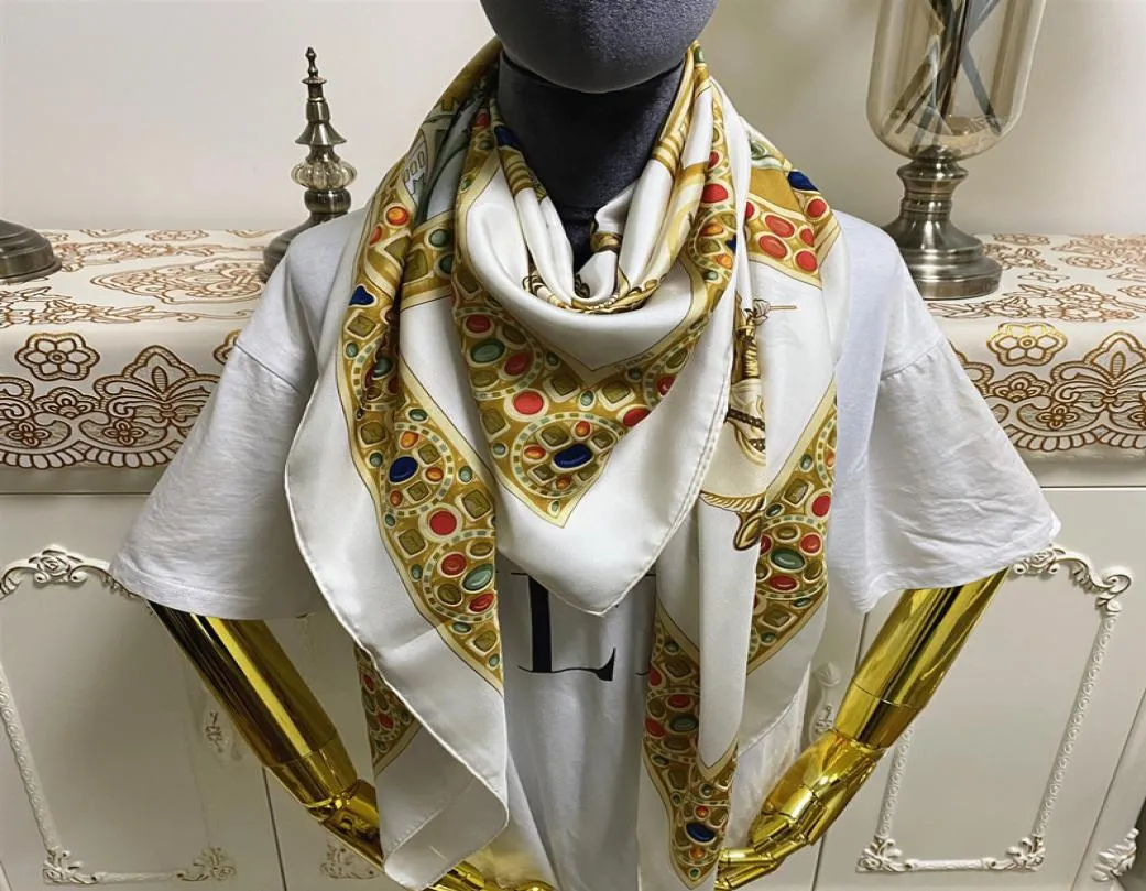 New style women039s square scarf good quality 100 twill silk material white color pint pattern size 130cm 130cm7764641