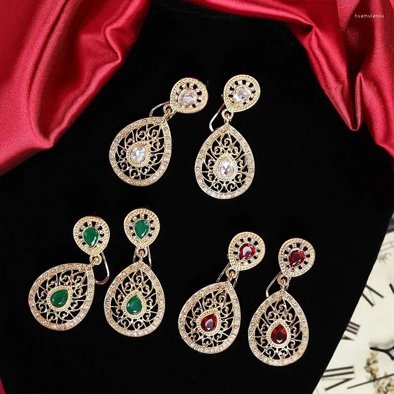 Boucles d'oreilles pendantes Mode européenne et américaine Marocaine Luxe Strass Goutte d'eau Bijou Match Oreille Femme Accessoires de fête nuptiale
