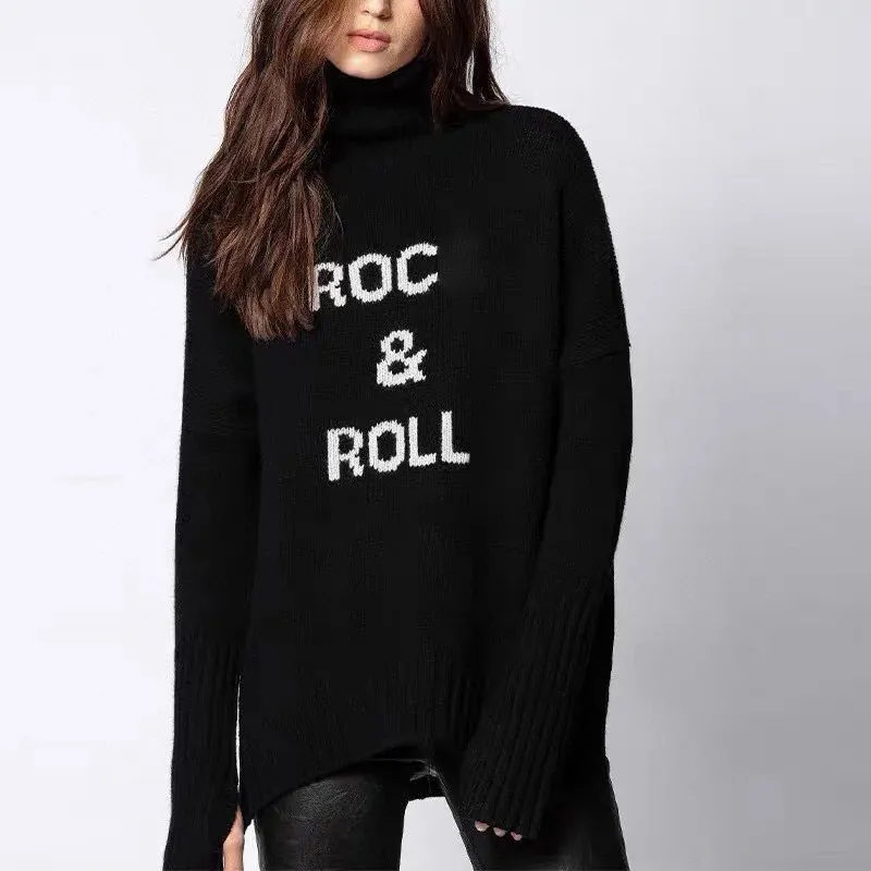Женские свитера, утолщенный плотной вязки, классический жаккардовый свитер с надписью, повседневный пуловер кашемировой вязки, свитер 231211