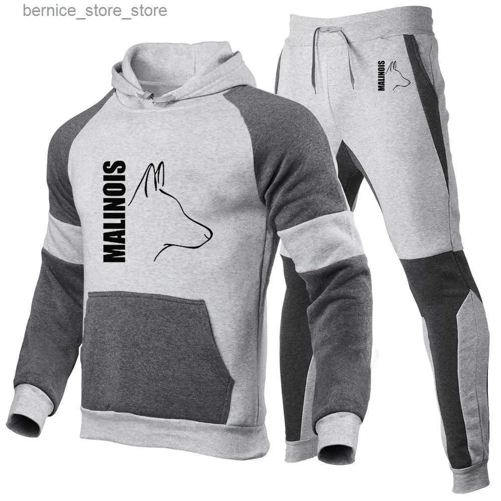 Men's Tracksuits Silly Dog Belgian Malinois 2022 Mens New Fashion Tracksuits Autumn Hoodies + Sweatpants Two Pieces Hooded Casual Suits Clothes Q231211