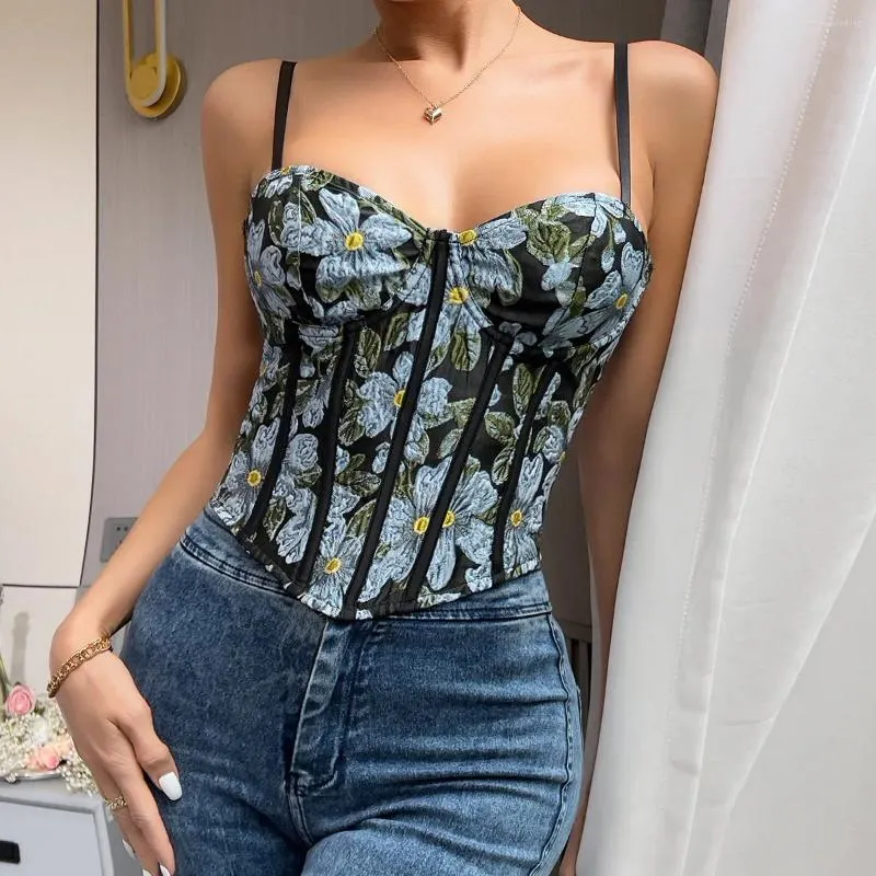 Tanques femininos floral camis mulheres sexy beleza volta com zíper magro topo coreano preto streetwear senhoras sem mangas roupas femininas espartilho