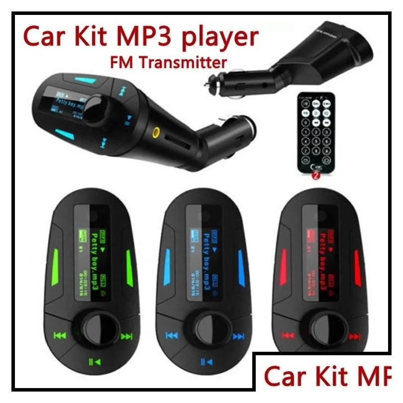 Áudio do carro 3 cores Kit Mp3 Player Transmissor FM sem fio Transmissor de rádio com USB Sd Mmcadd Controle Remoto Dhs Drop Delivery Mobil Dhtxl