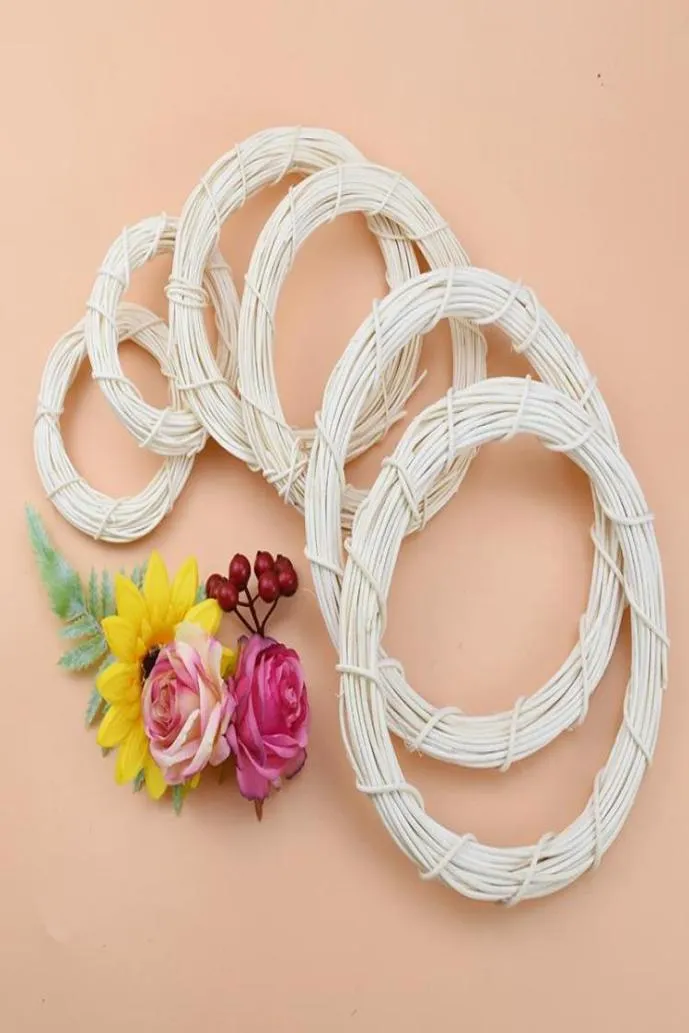 Decorative Flowers Wreaths 101520cm White Rattan Ring Artificial Garland Dried Flower Frame For Christmas Home Decor DIY Flora7187385