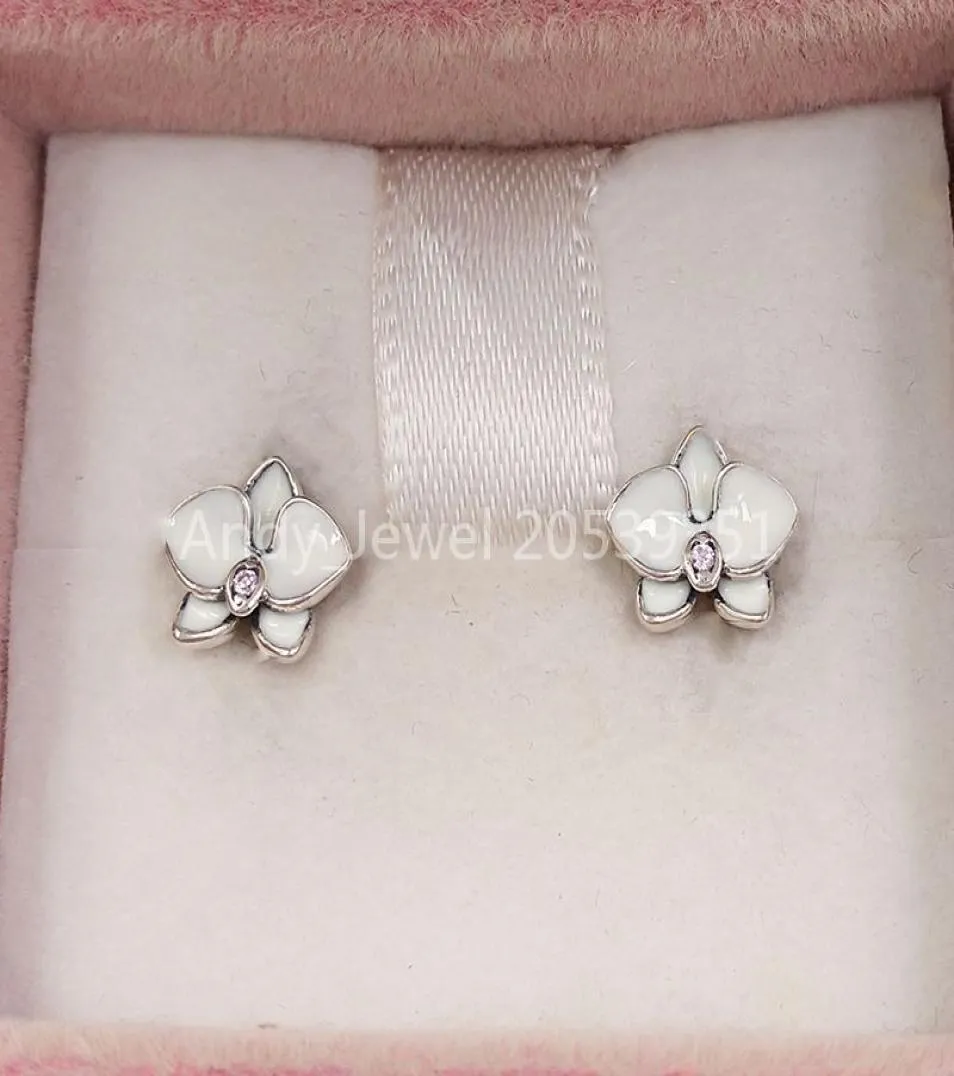 Andy Jewel Authentic 925 Sterling Silver Studs White Orchids Studörhängen Passar Europeiska stil Studs Jewelry 290749SE124965557