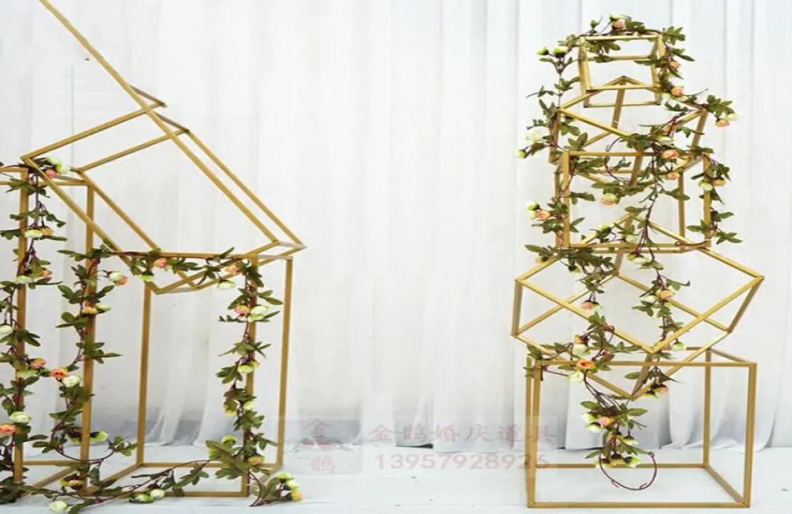 5 datorer Set Wedding Stage Decoration Square Flower Column Stand Road Metal Shelf Display Rack 3 Färger Install7791015