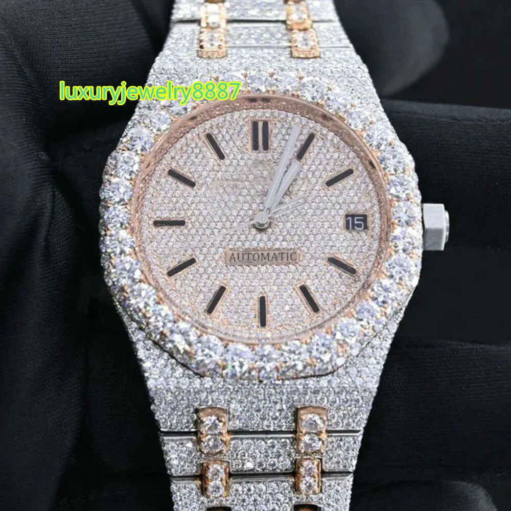 Premium Quality Antique w pełni mrożony zegarek VVS Clarity Moissanite Studded Diamond Watch Luksusowy zegarek ze stali nierdzewnej dla mężczyzn