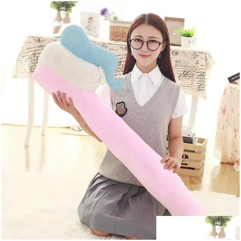 90cm one piece creative toothbrush pillow pp cotton stuffed sleeping pillows plush toy sofa decoration office cushions 4 colors q0727