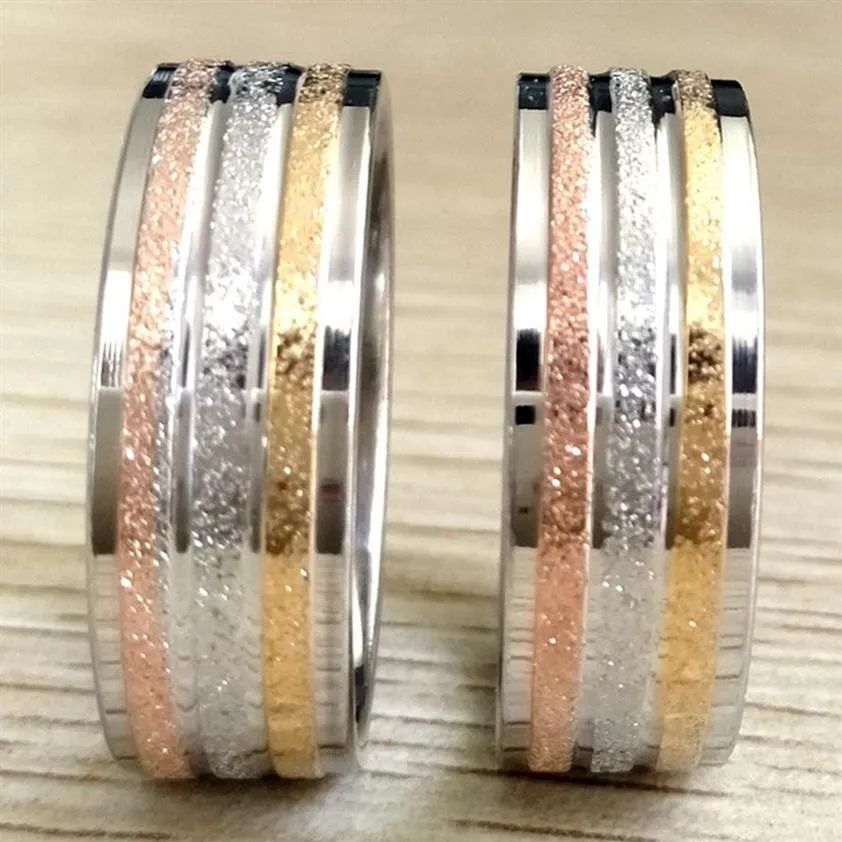 36pcs Eşsiz Buzlu Altın Gümüş Gül-Gold Band Paslanmaz Çelik Yüzük Konforu Uyum Kum Yüzey Erkek Kadınlar 8mm Alyans Whole311y