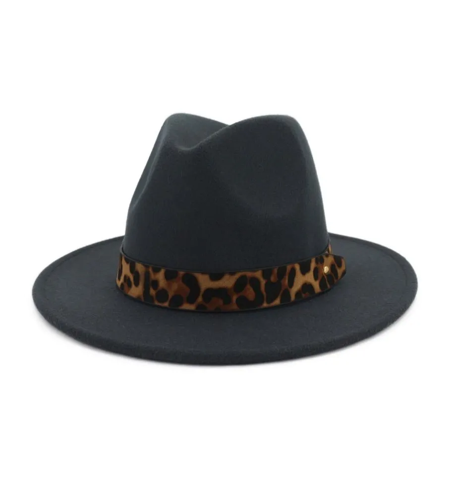 Unisex-Jazz-Fedora-Hüte aus Wollfilz mit Gürtel mit Leopardenmuster, für Damen und Herren, breite Krempe, Panama-Trilby, Karneval, formeller Hut 2956269