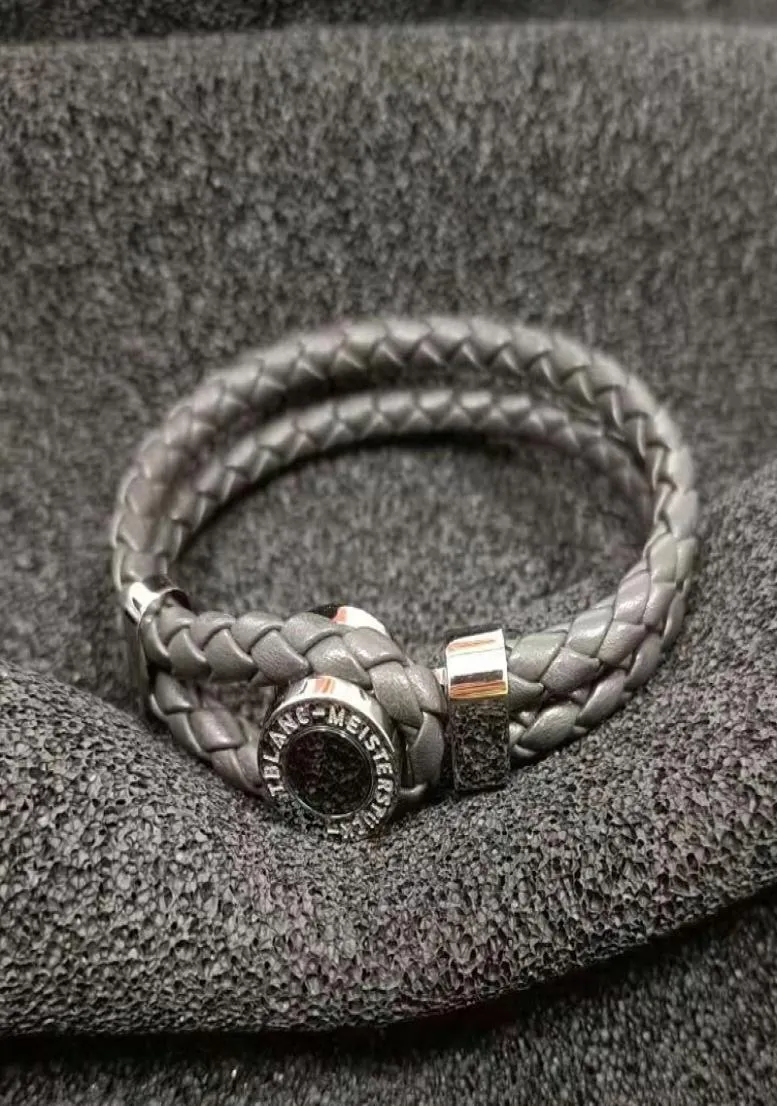 Bracelets classiques en cuir véritable pour hommes, à la mode, en acier inoxydable, serti de pierre d'agate, longueur 2050cm, non avec boîte 1226522