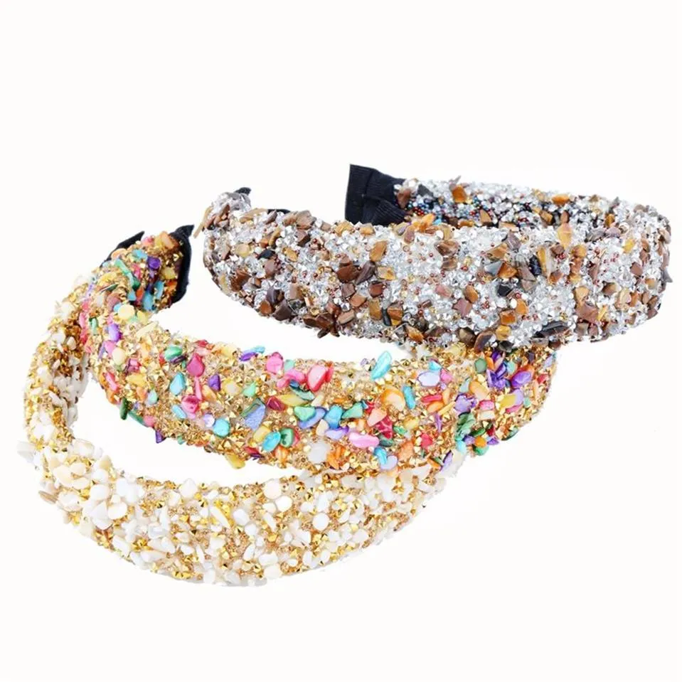 Personnalisé cristal naturel pierre bandeaux coloré Stud strass épais femmes bandeau fête bandeau nouvelle mode couronne cheveux A247x