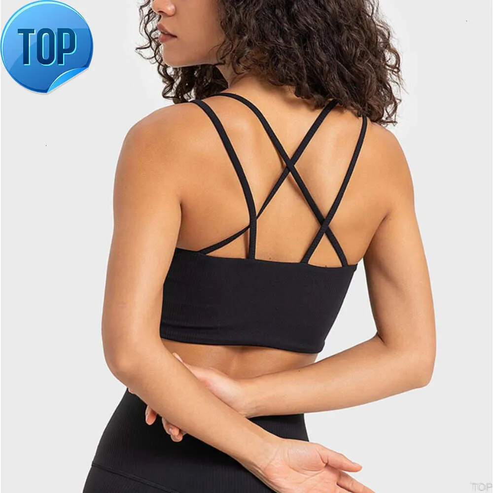 Lu-34 Rib Cross Back Yoga Tank Tops Sports Bra Fitness Running Workout Vest Gym Cloth Women Women Women With P